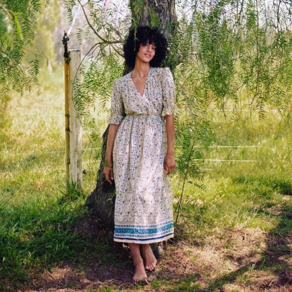 Christy Dawn The Della Dress | Larkspur Ditsy Field Silk-Cotton, Size L